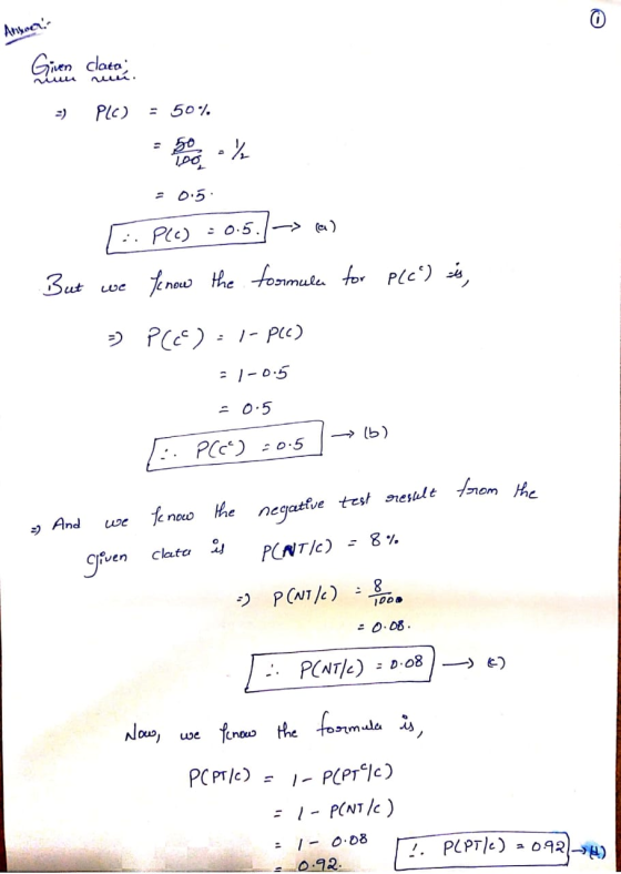 =) PLC) = 50% -0.5. F: PLC) -0.5./-> a) But we fe now the formula for P(c) is, =) PCC): 1-PCC) = 1-0.5 = 0.5 A. PCC) 20. 5 6
