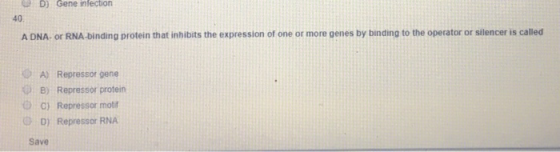 D) Gene inlecion A DNA- or RNA-binding protein that inhibits the expression of one or more genes by binding to the operator o