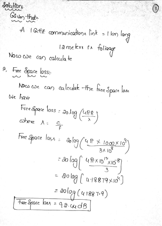 Gaven that Noco coe can calcula be Q, Free Space loss- c pace lo We have :00log (41881A)