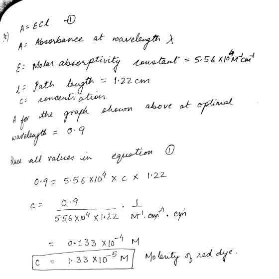 Absorbance at roau Molar 1.22 Ccm Nat iau all values n CE 9 0-133 xo M