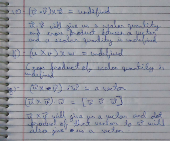 a and 10- (Q W) x y z undefined Q. i will give us salar quantity cross product between a yector and a scalar quantity is unde