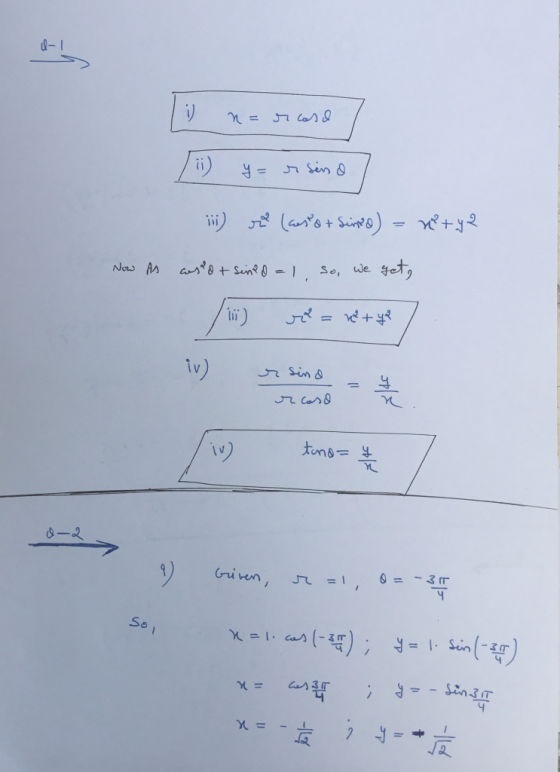 U-1 na escase 7 (ii) y = r sind iii) x (asot Sired) = x +42 Now As casot sented = 1, so, we get, in) = r + 48 7 r sind r card