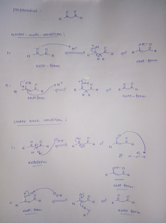 Propanedial under- audic- uondition: 11 1A H H enol-form keto -forum 요요. J1 - >H TL H H H keto-form enol form Under basic con