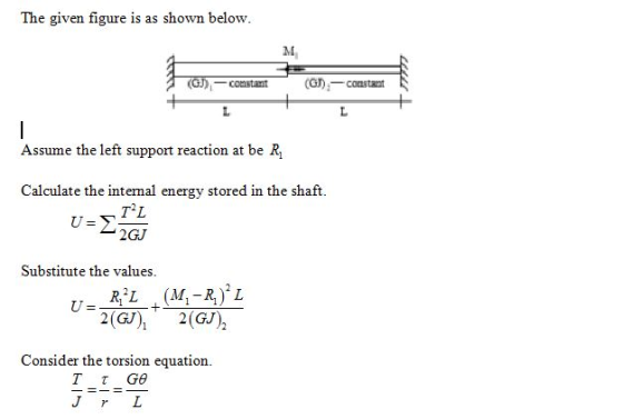 The given figure is as shown below (GJ)i-constant con 2-constant car),--constant Assume the left support reaction at be R Cal
