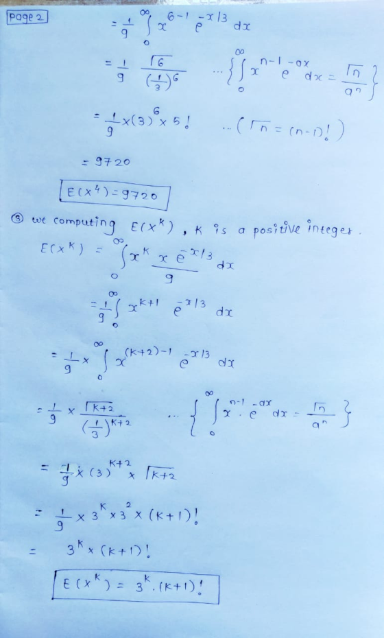 page 2 n-1-OX Y e doce --x (33 % x 5! ..(n=cn-1!) - 9720 [E(+4)=9720 © we computing Elxk). K is a positive integer E(X k) = k