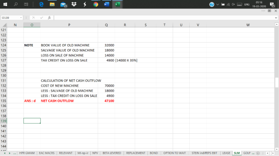w © v 1x 05:16 ENG 19-03-207025 - X 0139 NO Q R S T U V 121 123 125 NOTEBOOK VALUE OF OLD MACHINE SALVAGE VALUE OF OLD MACHIN
