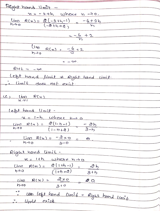 Right hand limit - n=-2th where lim Rows &(-9th-1) to 1 - 6+2b lim htо R Q (-2th-1 (-ath +9) -6+25 2 - 6 + 2 Cim R(M) -6 12 h