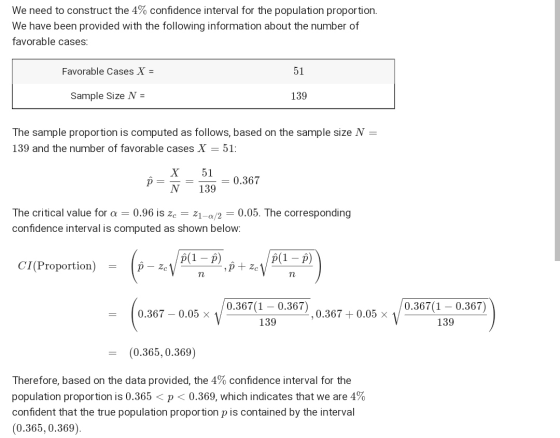 We need to construct the 4% confidence interval for the population proportion. We have been provided with the following infor