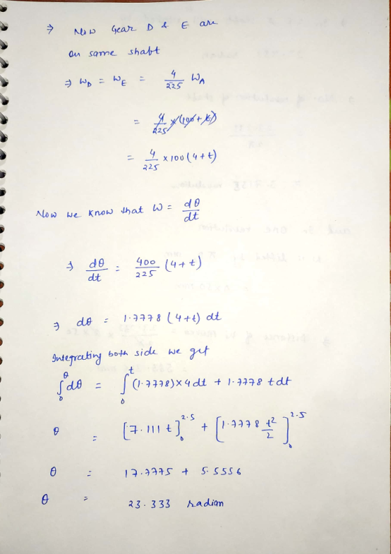 Gear D & Now E are on same shaft = Wp = WE = 4 5 WA = 4x10014+t) Now we know that w = do de 400 14+t) dhe - do = 1.7778 (4+t)