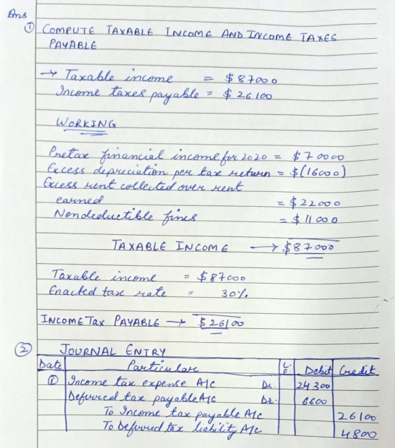 ans O COMPUTE TAXABLE INCOME AND INCOME TAXES PAYABLE * Taxable income $8.7000 Income taxes payable - $ 26100 WORKING Peeter