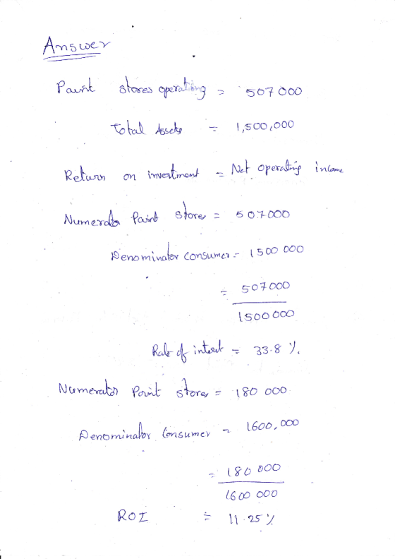 Answer Paint stores operations = Total Assetto 507000 1,500,000 Return on invertment - Not operating income. Numerda parint