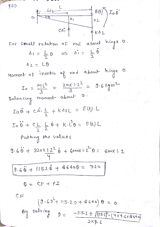 FeD Flt)Io CY KA 2 O . a boud For Small rodation oF rod L 6 2. about Yo d inertia Moment oF 20x 22 ML2 3 2 Balancing momen ab