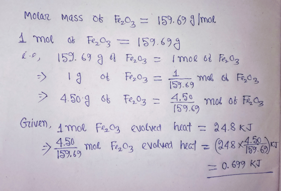 Molar mass of FexOz = 159.69 g/mol 1 mol of Fe₂O3 = 159.699 ée, 159.69 g of Fe2O3 = 1 moe of Fe₂O3 - 19 of. Fe₂O3 = 1/2 mal o
