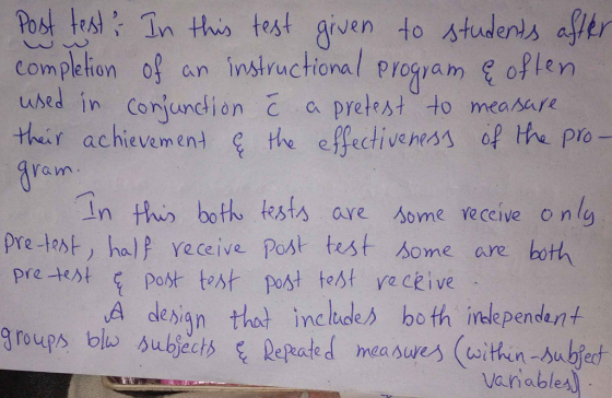 gram. Post test : In this test given to students after completion of an instructional program & often used in conjunction č a