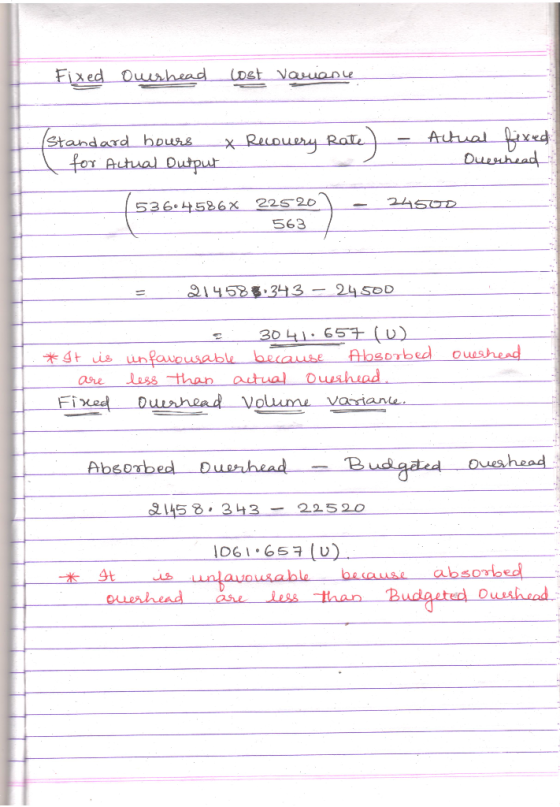 Fixed Ourhead lost variante - Recovery Rate - (Standard hours x I for Actual output Actual fixed Ouerhead 53644586 225 20 245