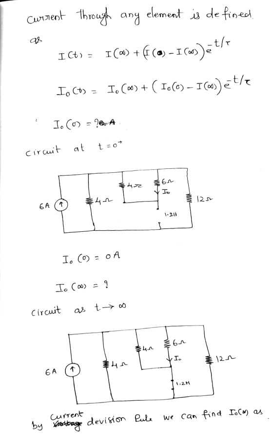 Current through any element is defined 98 ICt) = 1(a) + f (0) -160))et/ I. C) = I.() + (106)-I(0))etle I. CO) - TBA t =0 circ