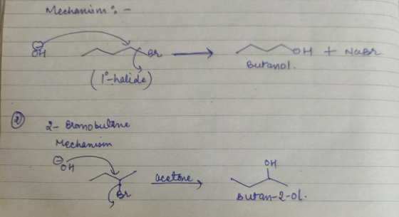 Mechanisms OH + nabr Butanol (1-halido) 2- Bromobutane Mechanism OH acetone Butan-2-ol.