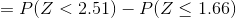 =P(Z<2.51) - P(Z\leq 1.66)