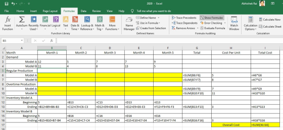 2020 - Excel Abhishek Rai ESSE File Home Insert Page Layout Formulas Data Review View Help * Insert AutoSum Recently Financia