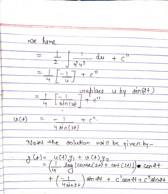 we hone H du + c 2 २५ tel 4 ru creplace u by sin(at) I sin lat 4 7+ Lect) = ta. 489(2+) y (+) = Noth the sojection will be