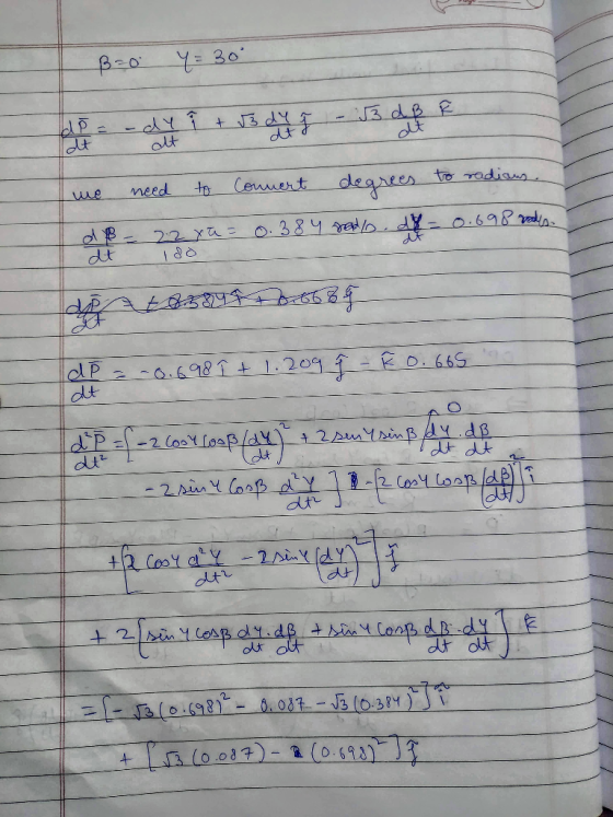 B=0 Y= 30 dp = - dy du ca t 3 days ag - 3 defa we need to connert degrees to radians dp - 22 xu = 0.384 sallo. df = 0.698 rod