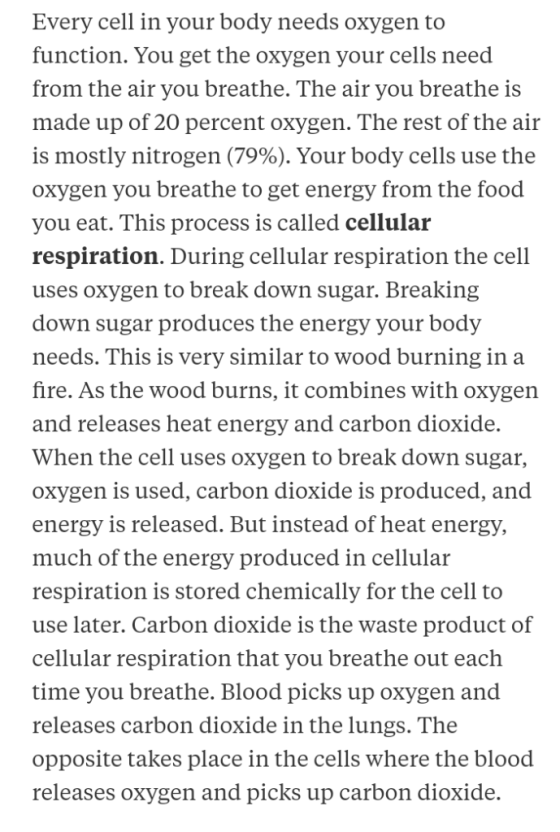 Every cell in your body needs oxygen to function. You get the oxygen your cells need from the air you breathe. The air you br