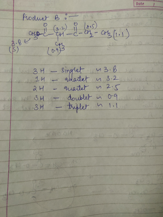 2ind Date Pioduar B CS) Singtet 3.8 3 H adardet 3.2had anuaitet doublet o tpler 2.5 3H 3H 9r001