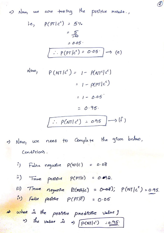 positive result., =) Now, we ie, are taking the PCPTIC) - 5/ 20.05 1 :: PCPTIC) - 0.05.) → (e) Now, P (NTIC) = |- PCNTCC) =