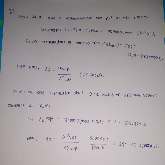 ANS NoTmad ad ids Given dada, Head of vapouri Sadion Fort Bi 112000 5/mot. COHvap), Boeling poind: 172.0 K5/mod : iven 1emper