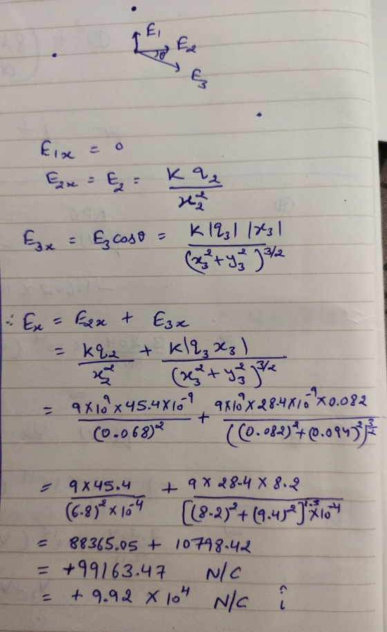 BE Eine e o Ex= E= Ka. Ex = Ecoso = k12311831 (x + y ² 1/2 Ex = Fax & Exx = kq2 + kli, xz) = 9x10x45.48109 9410 x 28.4810x0.0