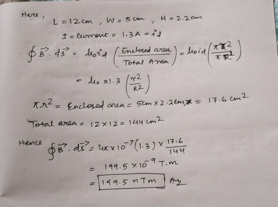 Here , =12ch L=12cm, w=5cm, h=2.2cm I = coment = 1.3A = id Total Area $8.43%= toid (Enekesed arene) - Loiva • le xl 2 ) ro= E