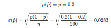 up) =p=0.2 o() = 1 p(1 - p) 0.2(1 – 0.2) 200 0.0283 n