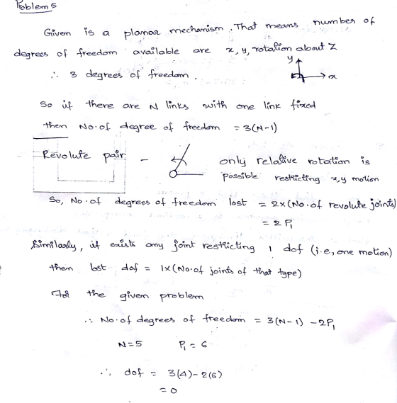 尼blem 5 .Th๗ means nunn bea of Gwen 15 a plomoa mechamism degreer of freedom ovailable ore z, y, Yotaion 3 degreef freedam th