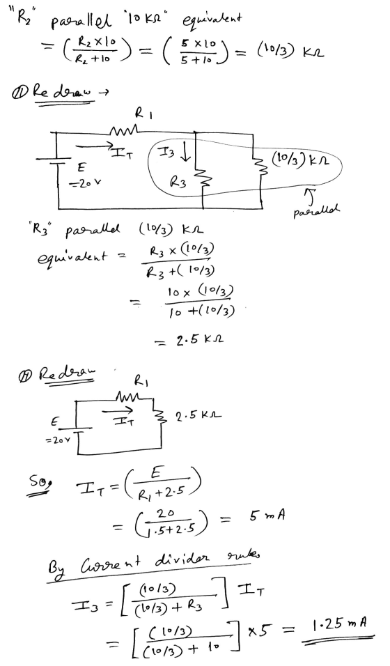 R parallel to ke equivalent Elle 2) 5 Xlo Rzx10 R₂ +10 (10/3) KR 5 +10 O Re draw RI nh PIT Is J (10/3) KR E 20 V R3 nud pa