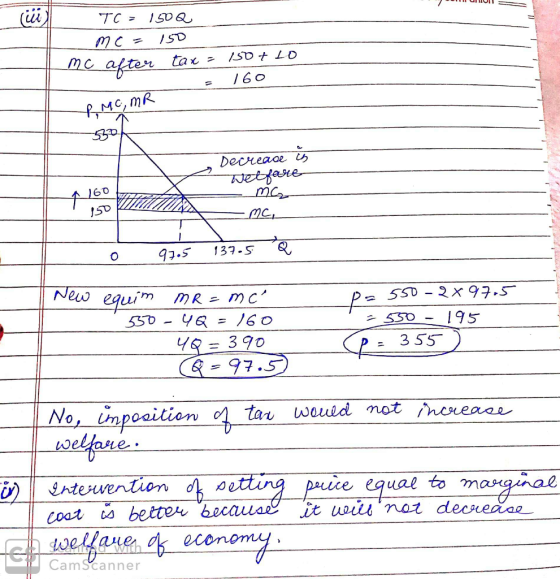 * UIMUI TC = 150Q me = 150 er tax = to 150t 160 PMC, MR Decrease is welfare 160 UHR -Me -mc, 91.5 137.5 New 550 - 2X 97,5 equ