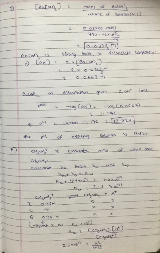 [Bacot), moles of volume Balon solution (in of ) O-02500 moles 750 mLk 103 z 10.0333 M) strong base, so dissoclate 2x [Bacon