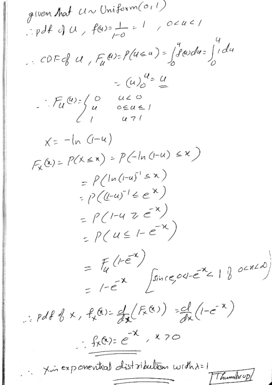 guen hat un Uniferm(o,1) 4 CDF u (ulo |ラnラ。 X=-In C-u) FPCK) PIn C-u) x - PCIn(ru5) PCL-4)e) - PCuse OCXLD -X / -X X exponevt