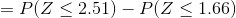 =P(Z\leq 2.51) - P(Z\leq 1.66)