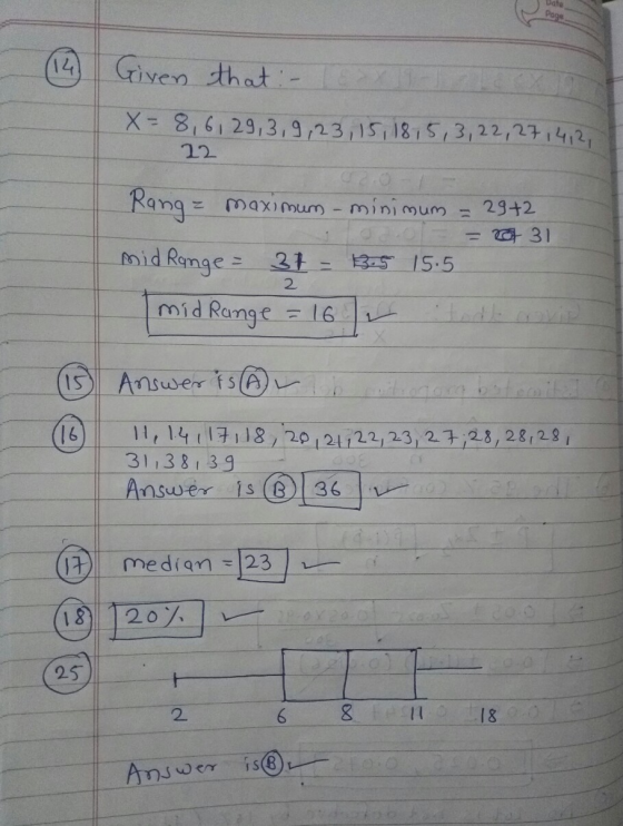 Date Page (14 Given that- =8,6129,3,9,23,15,18 5, 3,22,2714121 12 920-13 Kang maximum minimum 23+2 31 mid Range 21: 3.5 15.5