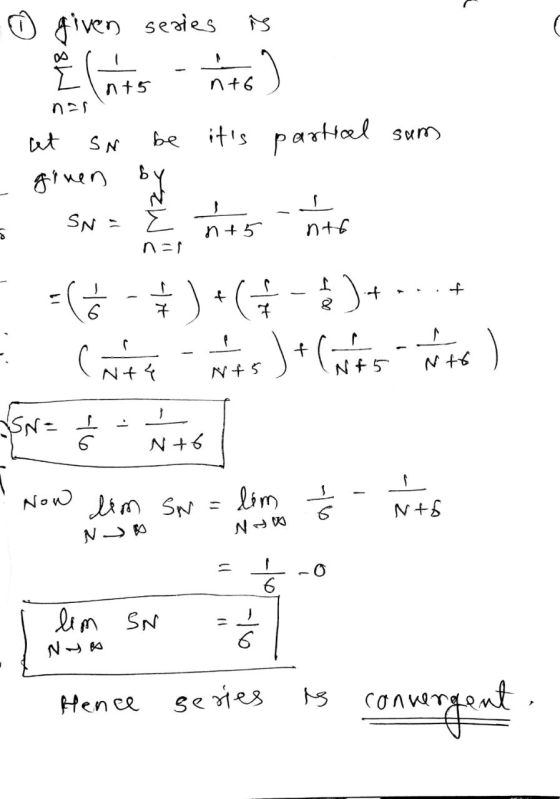 is IG nt5 nas ① given series ha its parttoel sum given by SN : E at SN be ㅗ nto le n+5 nen (6) +- $)+...+ (nith Its ) + (ats