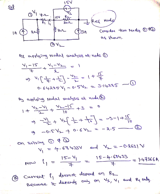 ANAAL AL Ref Node Consider two Nodes od as shown. IA Y I I 3 V 10 By applying Nodal analysos at node ① 4,-15 + 11 =1 2 => C
