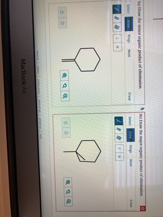 3a) Draw the minor organic product of elimination. 3b) Draw the major organic product of elimination Select Draw Rings More E
