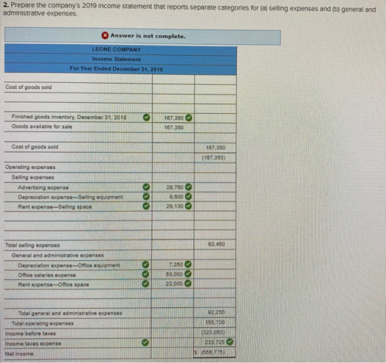 2. Prepare the companys 2019 Income statement that reports separate categories for (a) selling expenses and (b) general and