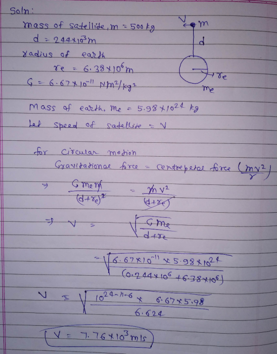 Soln mass of satellite m500 9 飞e me Mass of earth, mee 5.98 /024 kg 2. G me 6 624