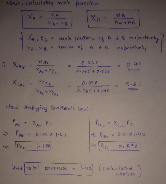 Alouw , Calculatig mole fracthon - ,365 O,子9 C0 2 ATM d total pres supe = Ilu2) Icalculated
