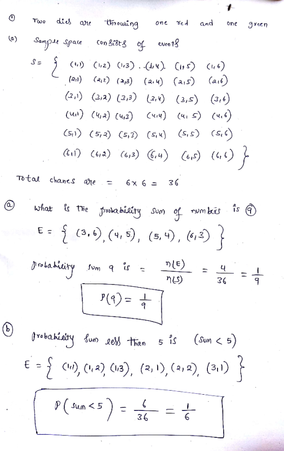 and e d one 9reen touing dies one Two are (a) Con Si8t oevent Sanpe Space S= . (a) (A2) (23)(a. u) (ais) (a) (2,1) (2,2) 3,3)