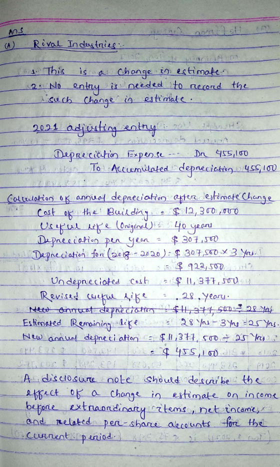 As (A) Rival Industries d. This 2. No such is a change in estimate entry is needed to record change in estimate the - 2021 ad