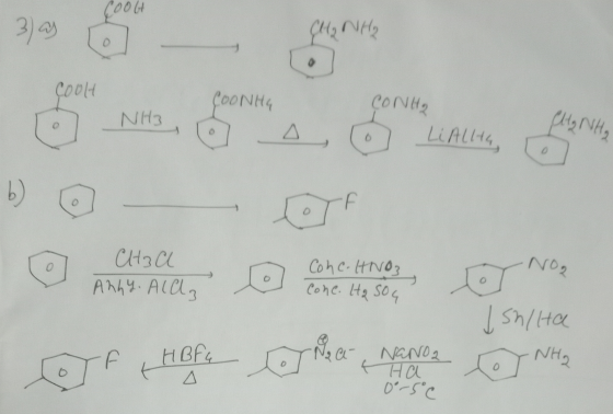Co0 (Н 3) a) CH2NH₂ Coolt COONHA NH CONH₂ Li Alltag CH₂ NHg o 0 F 0 CH3 CL AhLy. All, NO2 Conc. HNO3 cone. Hq Soa Į Shilha NH