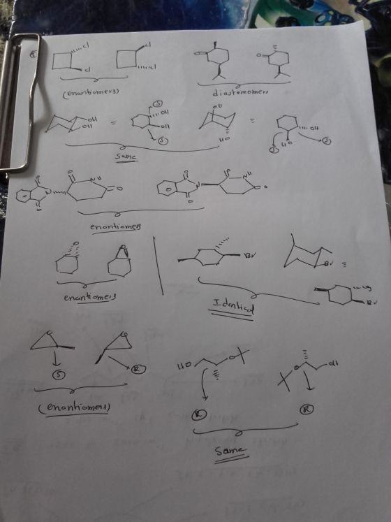 c cl (enanbomers) diastereomes 1 oll Same enontiomes d A 144 B enantiomes Identiet enanhemei) Same
