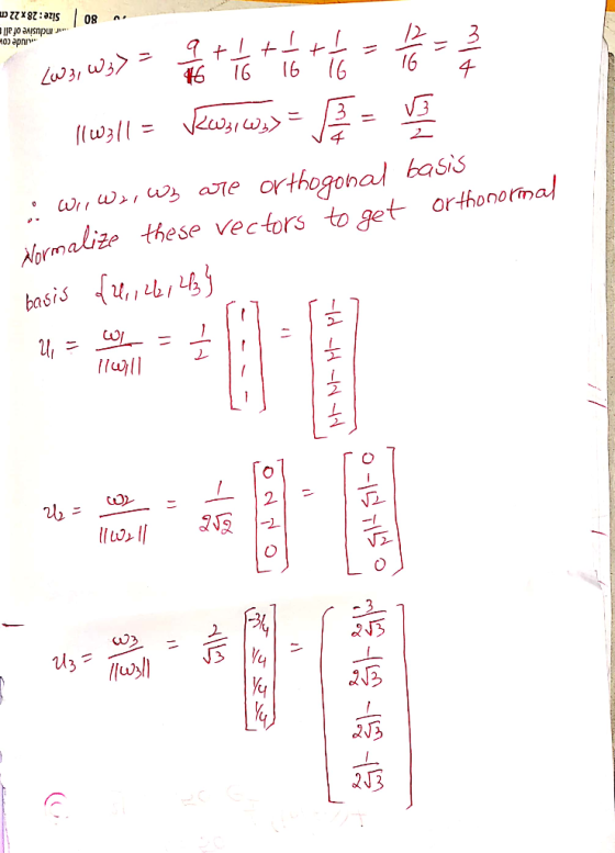 4616 16 16 164 s orthogohal bas wi W, WょoTe orthooorn mali z these vectors to ge or basis 14,414 //따丨ㄧ 2N2 2